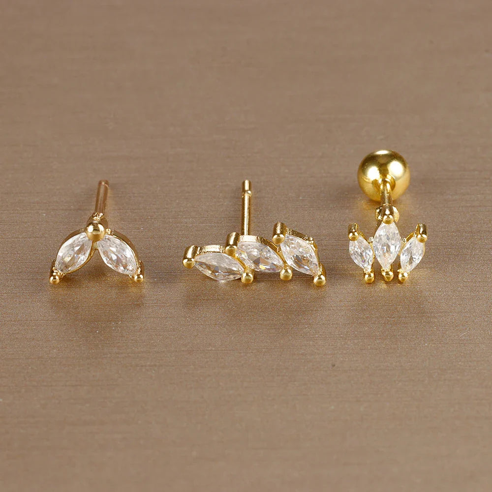 Crown Stud Earring Set for Women 3PCS